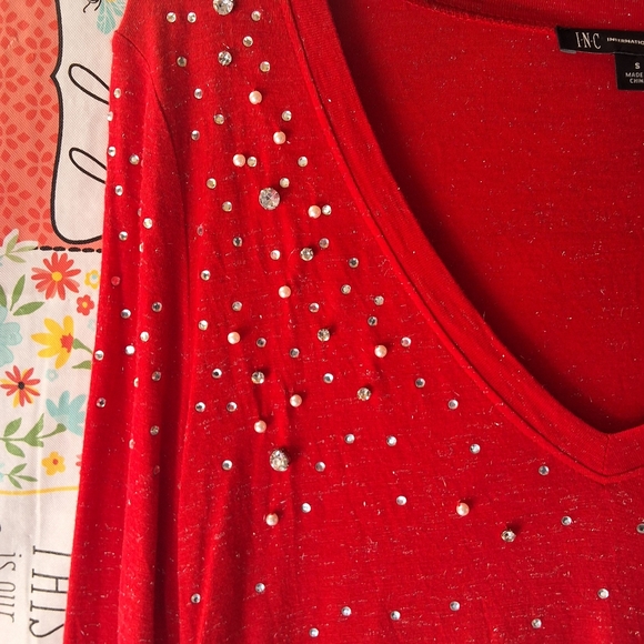 NWT INC METALLIC V-NECK PULLOVER TOP - Picture 4 of 13